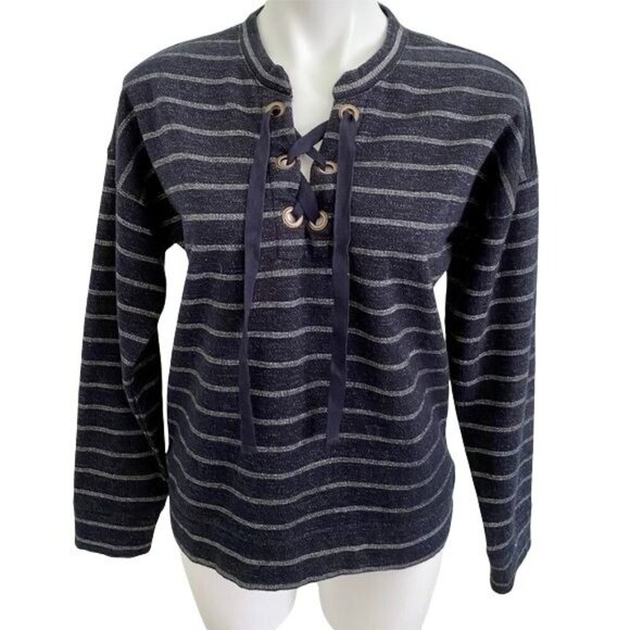 Lucky Brand Super Soft Sweatshirt Pullover Long Sleeve Top Lace Up Front Women's - Picture 2 of 7